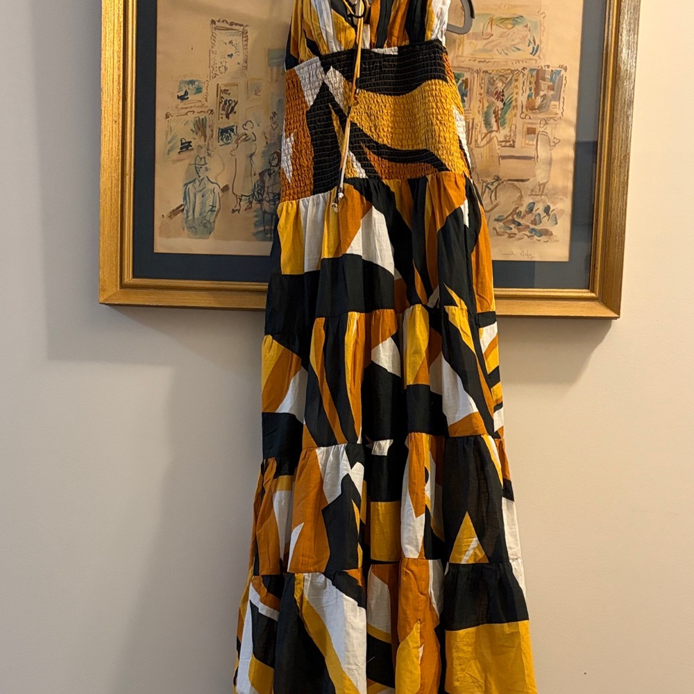 Anthropologie Black, White, and Orange Maxi Dress